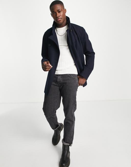 French connection mens double breasted funnel wool jacket charcoal melange online