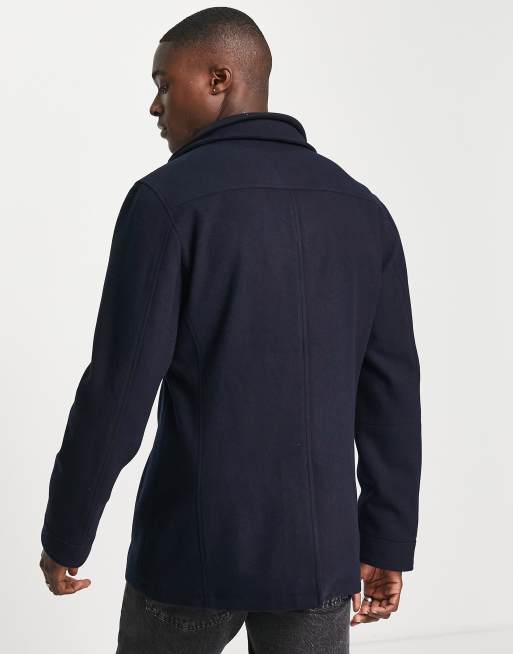 French connection mens double breasted outlet funnel wool jacket marine