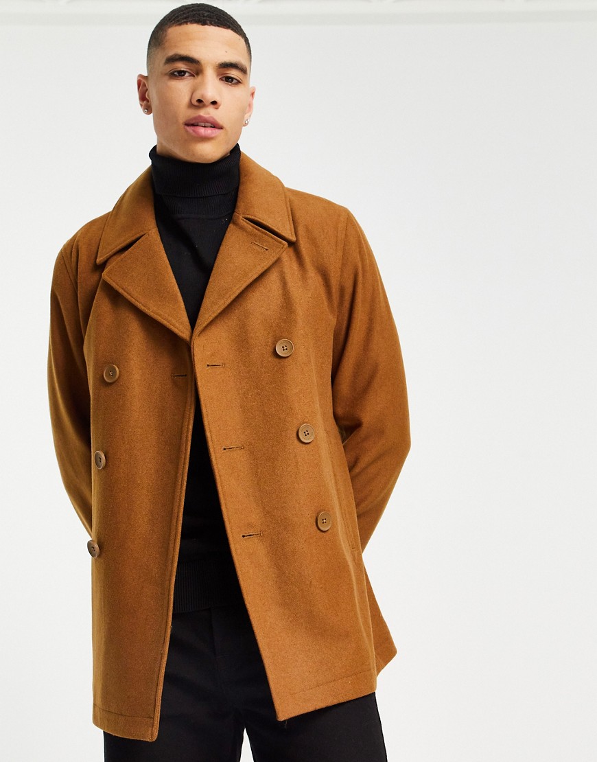 French Connection Double Breasted Pea Coat-Brown
