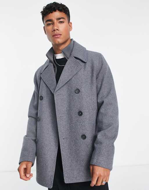 French Connection double breasted peacoat with inner in light gray ASOS