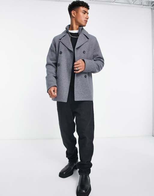 Long hot sale gray peacoat