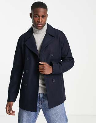 French Connection Double Breasted Peacoat With Inner In Light Grey