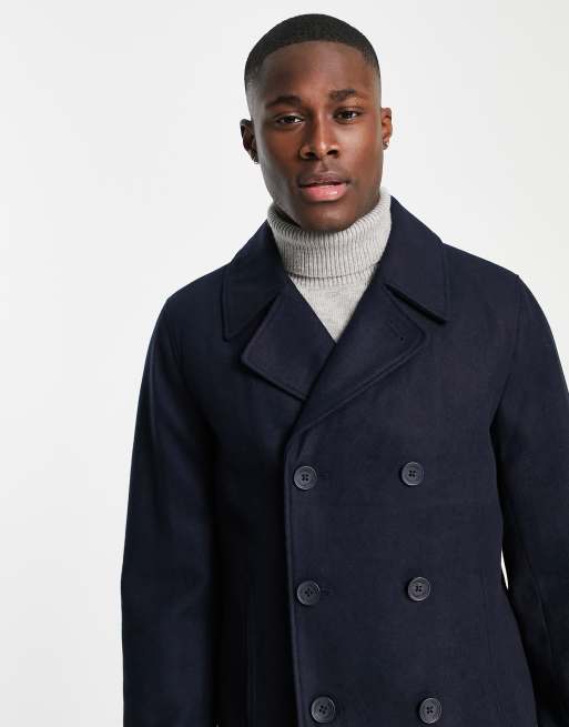 Double breasted hot sale peacoat mens