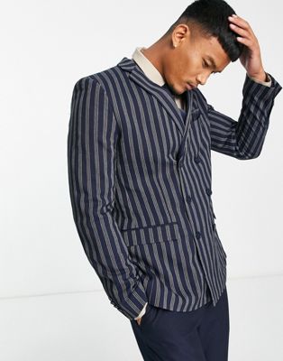 French Connection double breasted pinstripe blazer in navy