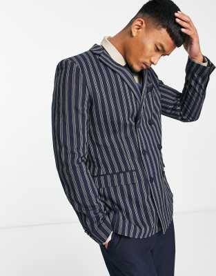 French Connection double breasted pinstripe blazer in navy - ASOS Price Checker