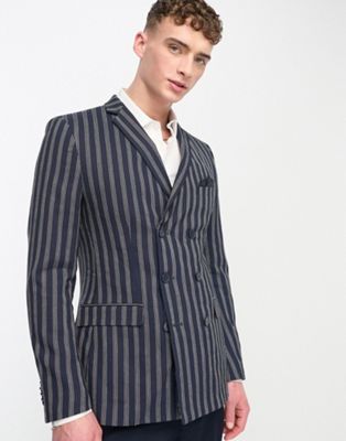 French Connection double breasted pinstripe linen blazer