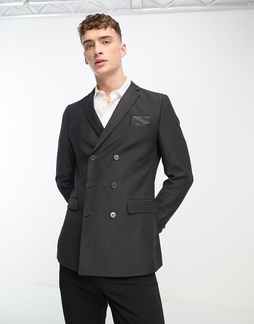 French Connection double breasted suit jacket in charcoal-Grey