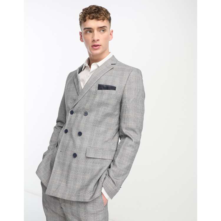 French Connection double breasted suit jacket in gray plaid | ASOS