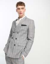 Harry Brown wedding linen mix suit jacket in beige plaid | ASOS