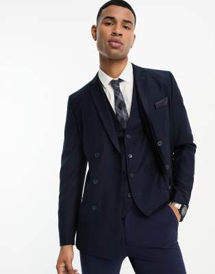 French Connection double breasted suit jacket in marine - ASOS Price Checker