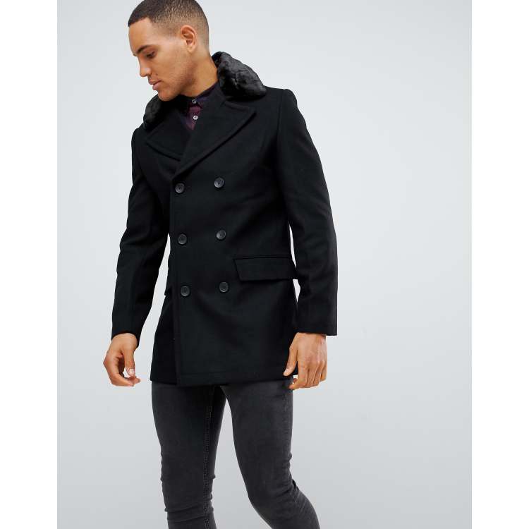 Fur collar 2024 peacoat mens