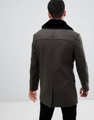 mens pea coat with faux fur collar