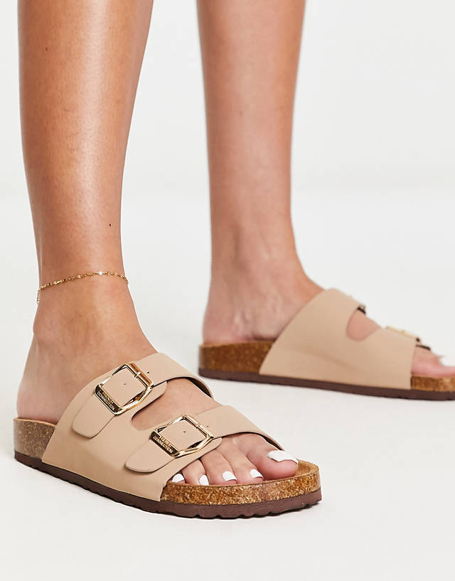 French Connection - double buckle flat sandals in taupe
