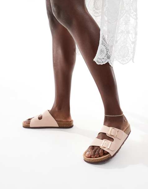 French Connection double buckle footbed sandals in light pink - view 1