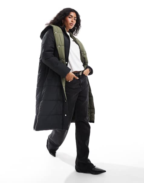 French Connection double front puffer jacket in black and olive - view 1