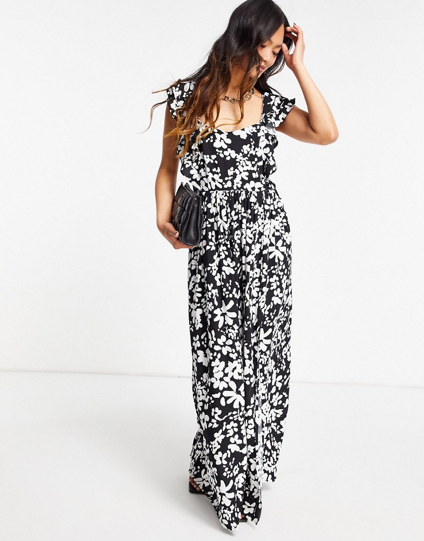 French Connection Drape floral maxi dress in black multi
