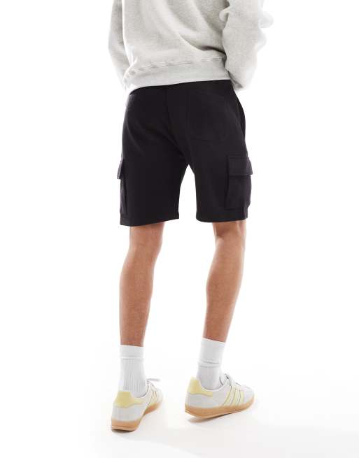 French Connection drawstring cargo jersey shorts in black