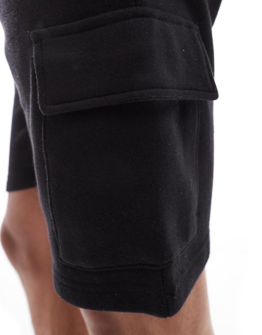 French Connection drawstring cargo jersey shorts in black