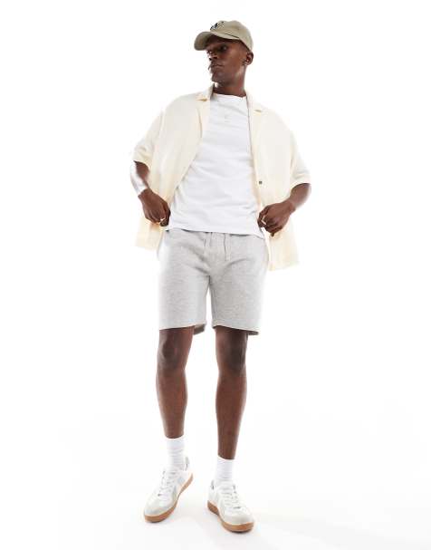 French Connection drawstring jersey shorts in light grey melange - view 1