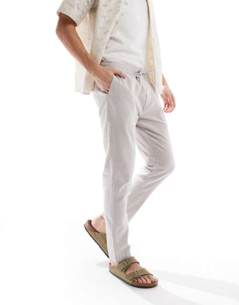French Connection drawstring linen pants in stone - view 1