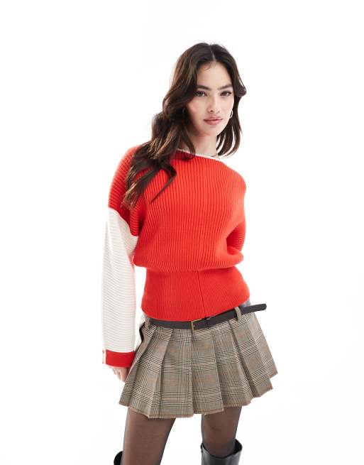 French Connection drop shoulder sweater in orange and white