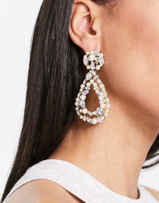 French Connection drop statement earrings in pearl and crystal