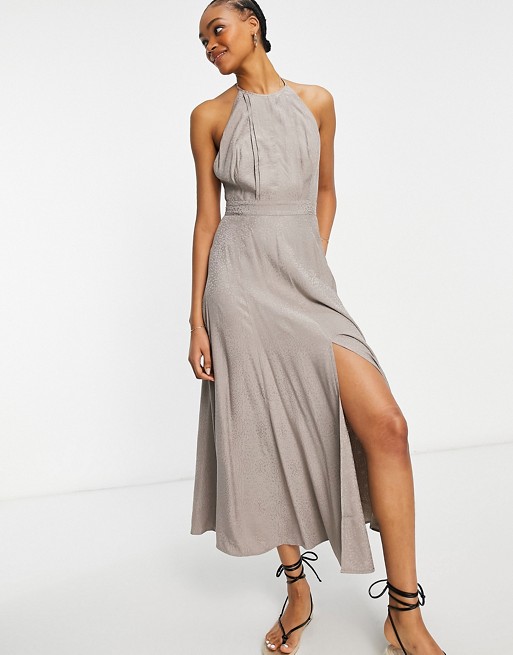 French Connection Due drape midaxi dress in walnut grey