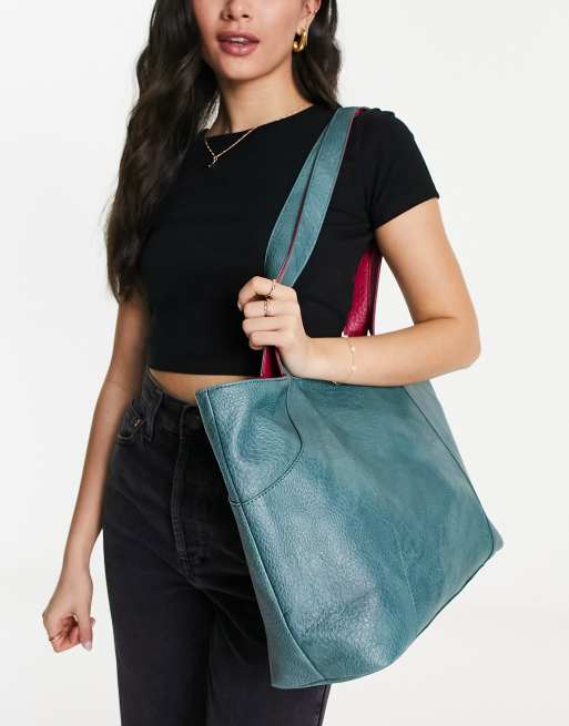 French Connection – Dwustronna usztywniana torba typu tote w kolorze turkusowym i magenta