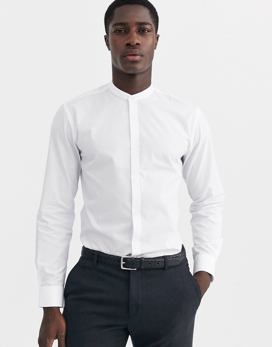 French Connection - Effen poplin slim-fit overhemd zonder kraag-Wit