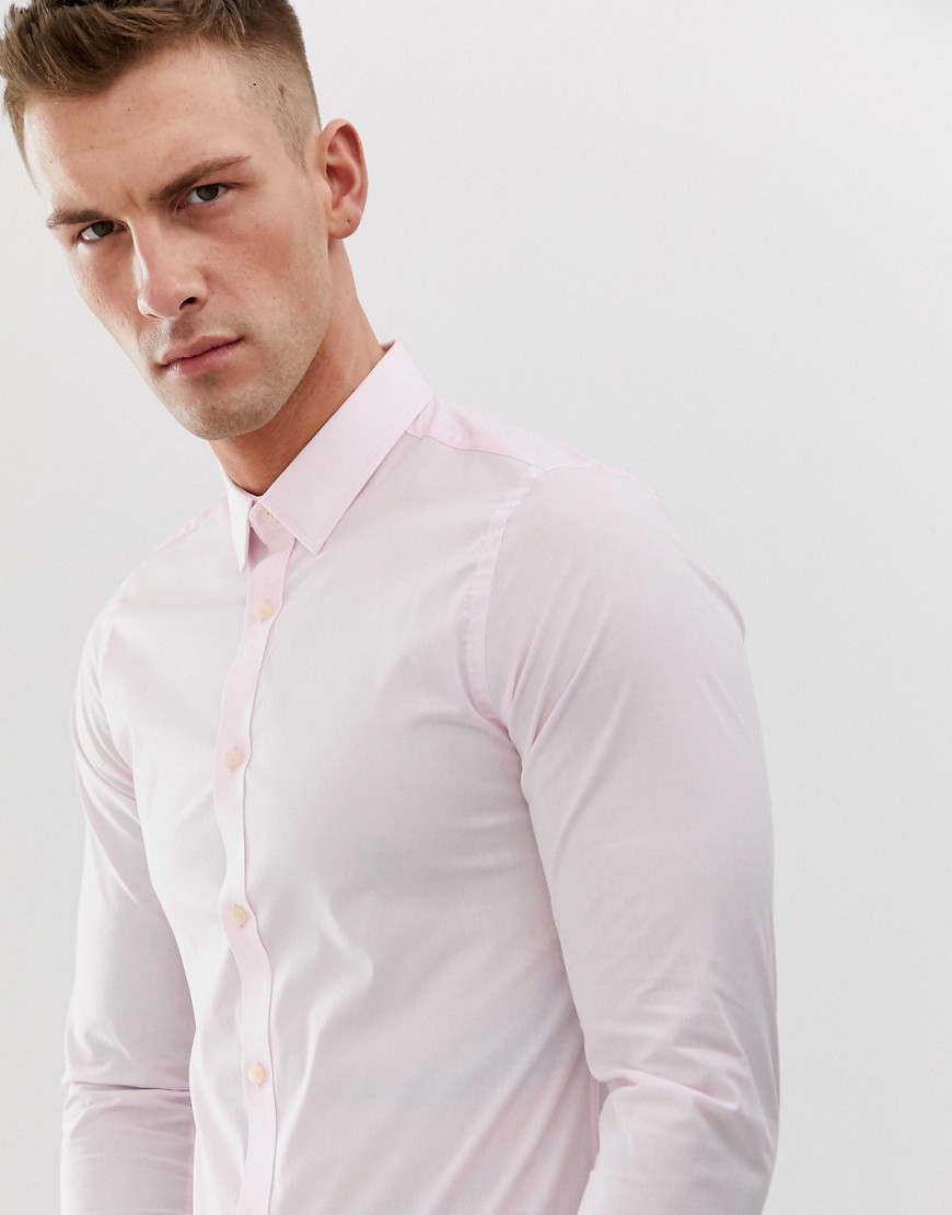 French Connection - Effen skinny-fit poplin overhemd met stretch-Roze