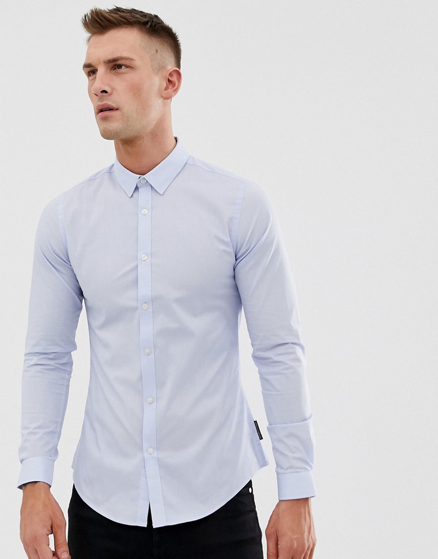 French Connection - Effen skinny-fit poplin overhemd met stretch-Blauw