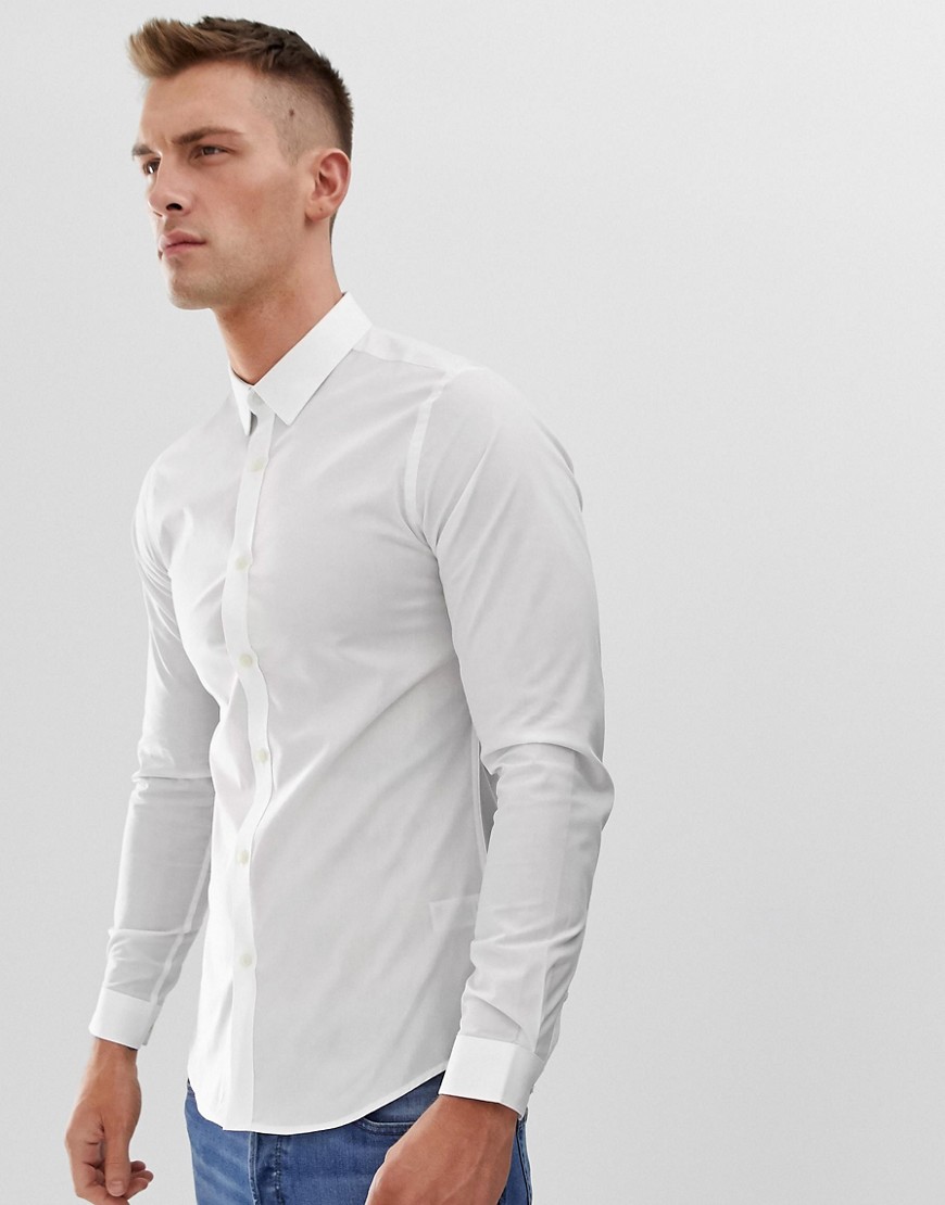 French Connection - Effen skinny-fit poplin overhemd met stretch-Wit