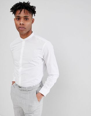 French Connection - Effen slim-fit poplin overhemd zonder kraag-Wit