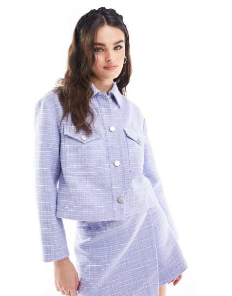French Connection Effie boucle jacket in light blue co-ord - view 1