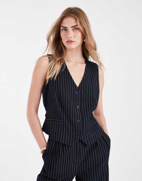 French Connection - Elegante gilet in marineblauwe krijtstreep, deel van co-ord set - view 1