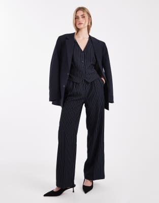 French Connection - Elegante, weite Hose in Marineblau mit Nadelstreifen, Kombiteil-Bunt