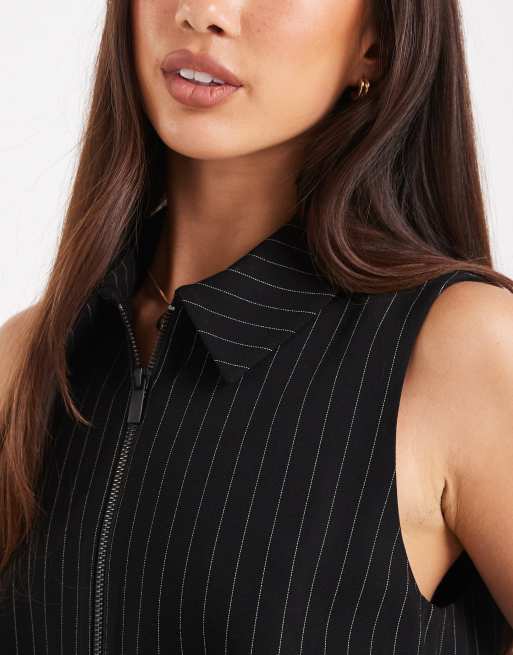 French Connection – Elegante Weste in Schwarz mit Nadelstreifen und durchgehendem Reißverschluss, 4 von 4