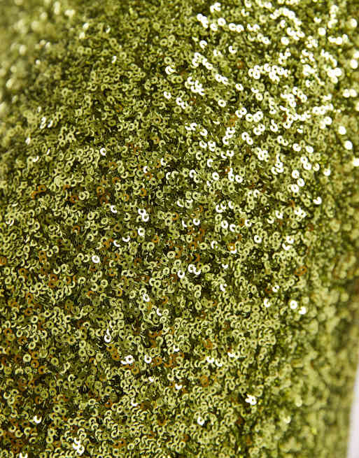 French Connection Elena sequin midi skirt in olive, 5 of 5