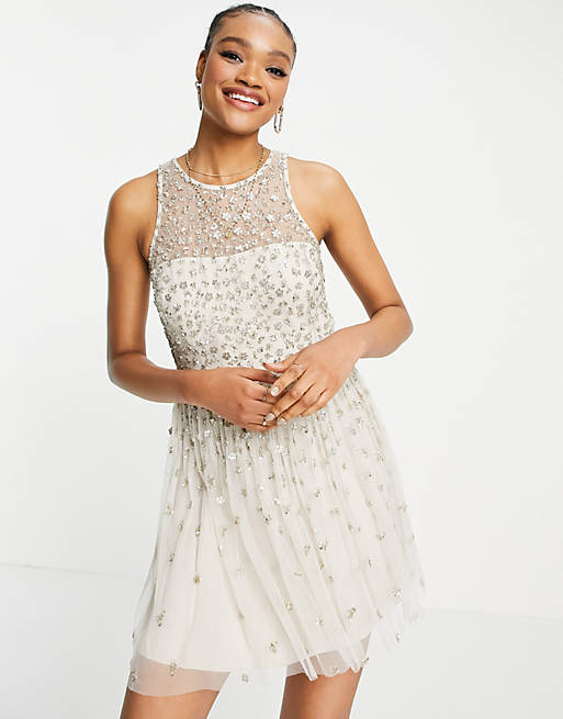 French Connection Elin embellished sequin mini dress in cream
