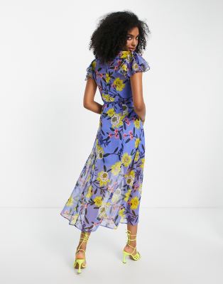 French Connection eloise crinkle midi dress in blue ASOS