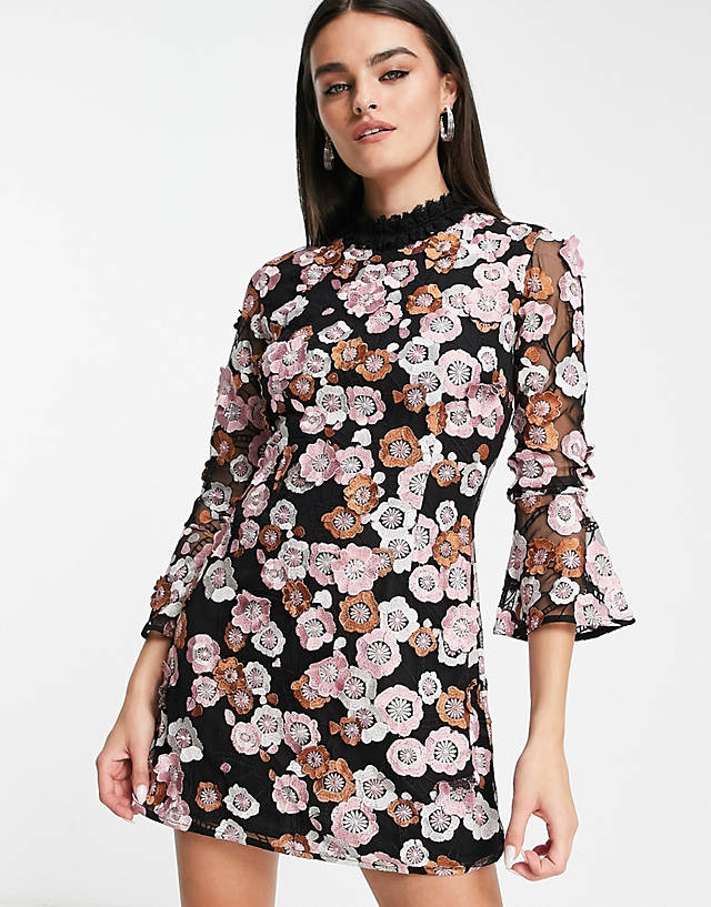 French Connection - embellished 3d floral mini dress