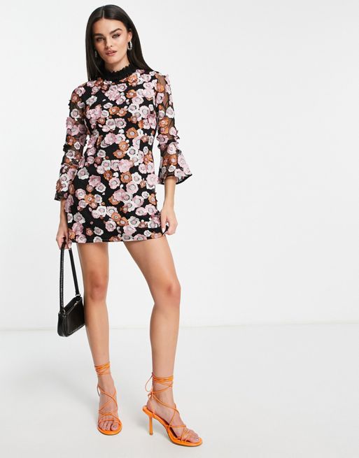 French Connection embellished 3D floral mini dress | ASOS