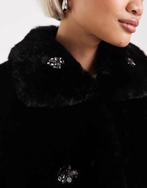 French Connection embellished cropped faux fur coat in black, 4 of 4