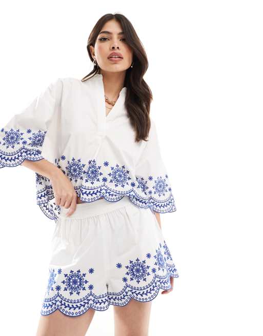 French Connection embroidered high rise shorts in white - part of a set
