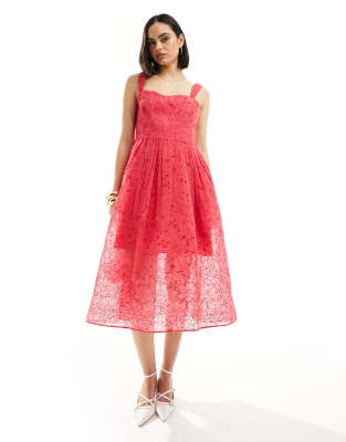 French Connection Sleeveless Lace Midi Dress In Red