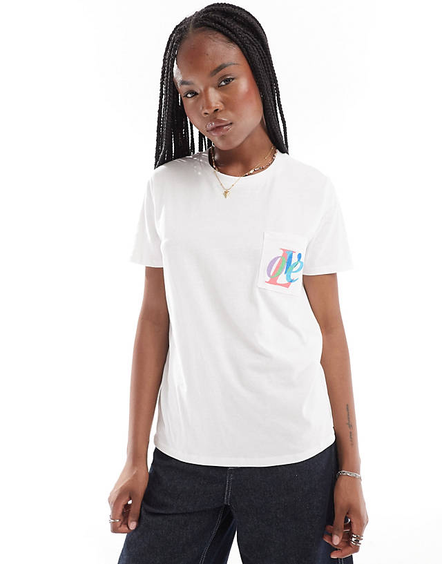 French Connection - embroidered love pocket jersey t-shirt in white