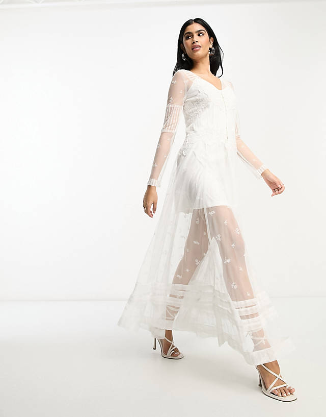 French Connection - embroidered maxi dress in white lace