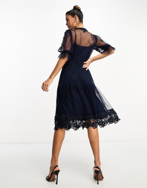 french connection navy blue dress Raquel Short Sleeve V-Neck Dress Navy main image 0
