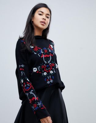 french connection black embroidered dress