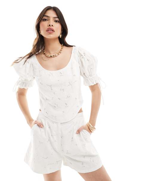 French Connection embroidered top co-ord in white - view 1